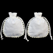 Designer Pom Pom Small Gift Bag White Jewelry Pouches - CraftJaipur